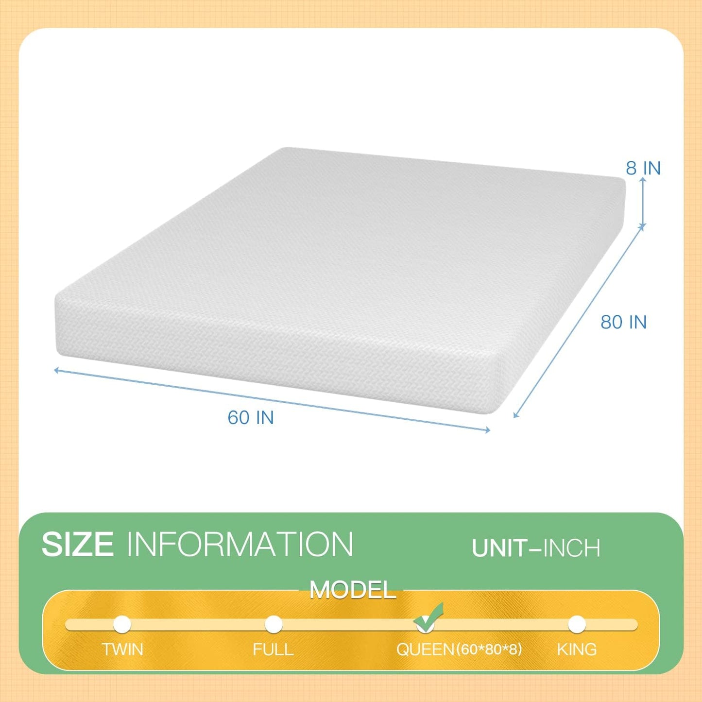 NEW - PayLessHere QUEEN 8 inch Memory Foam Mattress Cooling Gel Green Tea Infused Mattress,Fiberglass Free,CertiPUR-US Certified,Breathable Bed Mattress for Cooler Sleep Supportive,White Queen - Retail $159