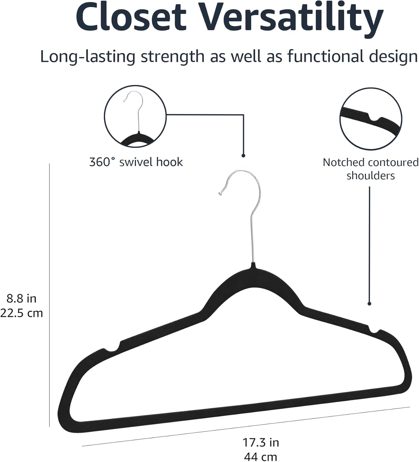 Amazon Basics Slim Velvet, Non-Slip Suit Clothes Hangers, Pack of 30, Black
