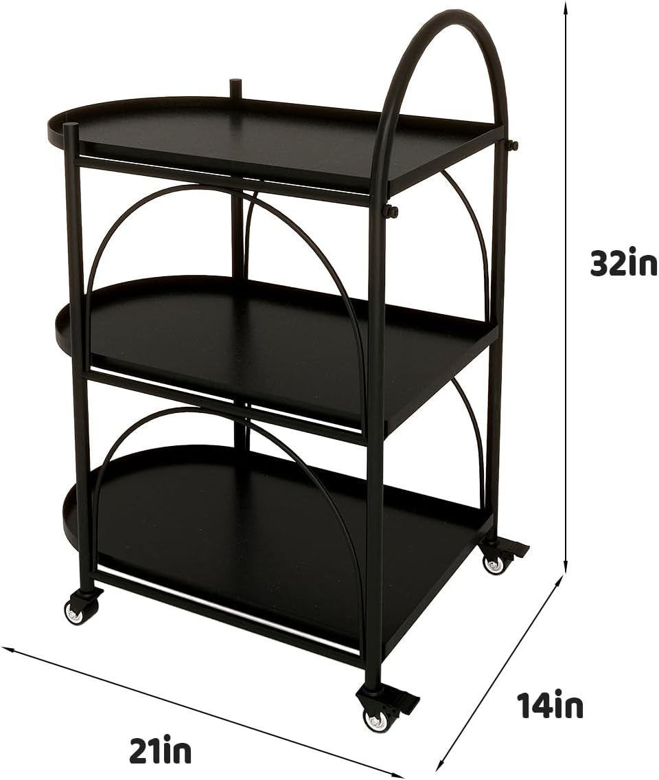 NEW - XIV Bar Cart, Metal Bar Cart with Wheels, Kitchen Carts on Wheels with Storage, Bar Serving Cart for Kitchen and Living Room (Black, 21x14x32) - Retail $99