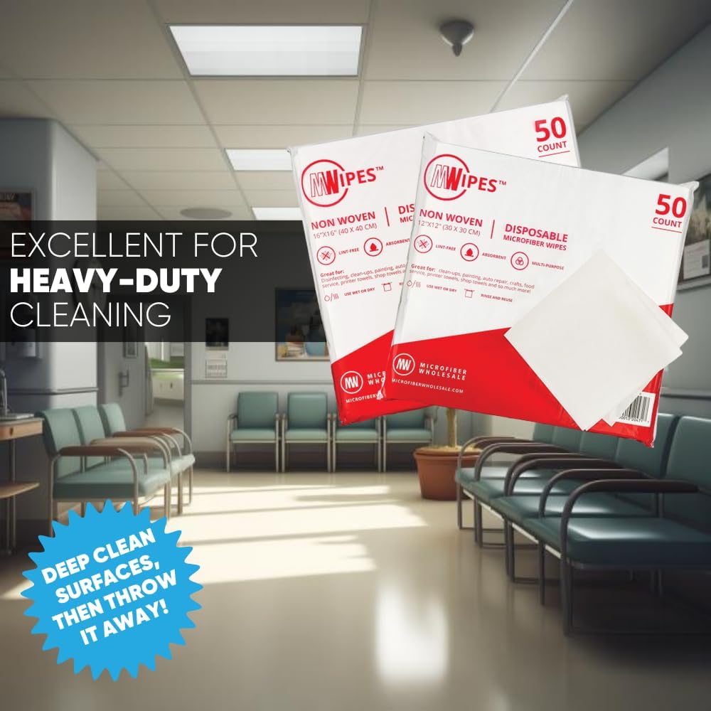 Mwipes Lint Free Cloth - 12" x 12" 50 Pack, Highly Absorbent Disposable Microfiber Cleaning Cloths