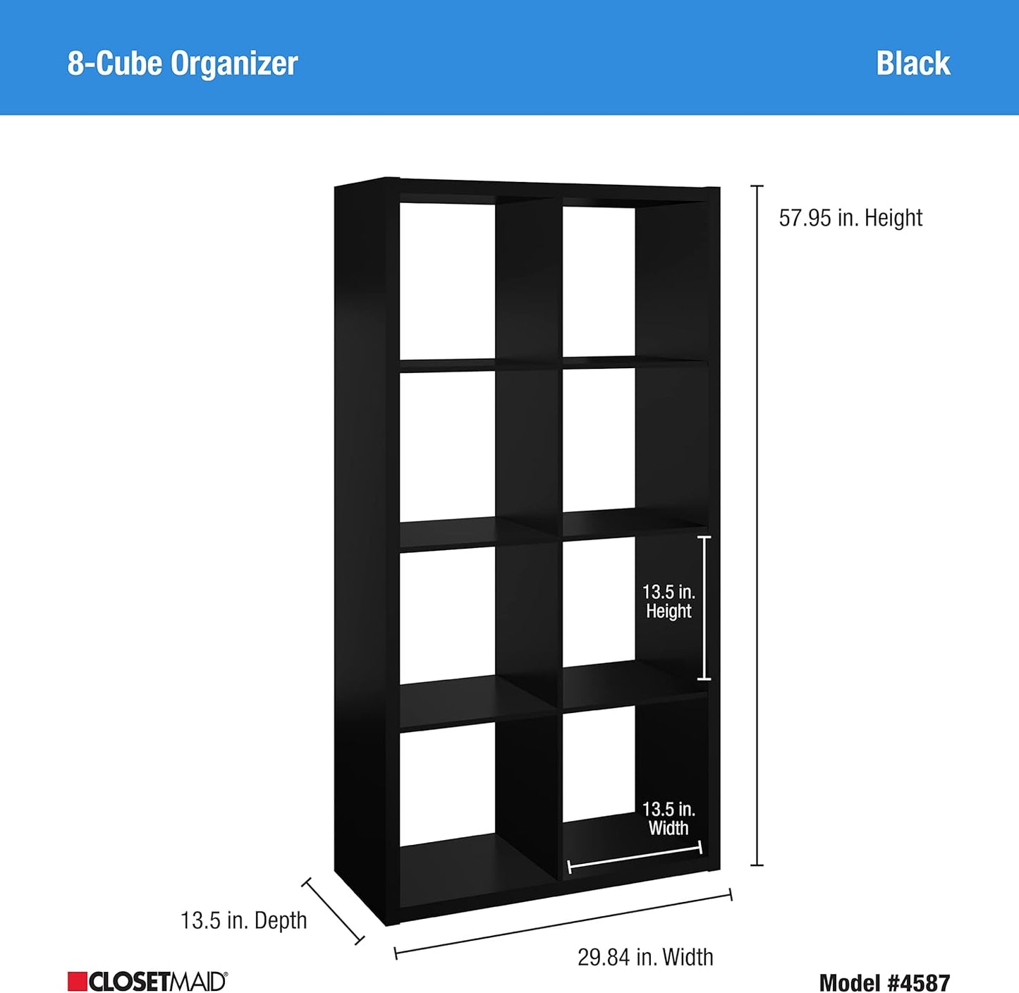 ClosetMaid 4587 Decorative Open Back 8-Cube Storage Organizer, Black, 4587