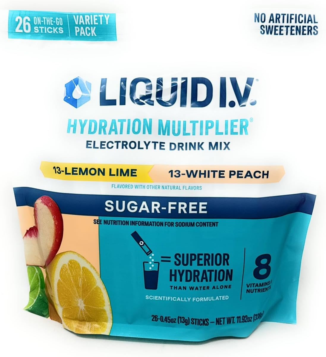 Liquid I.V. Sugarfree Hydration Multiplier 15x Lemon Lime & 15x White Peach - 30 Sticks