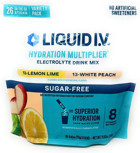 Liquid I.V. Sugarfree Hydration Multiplier 15x Lemon Lime & 15x White Peach - 30 Sticks