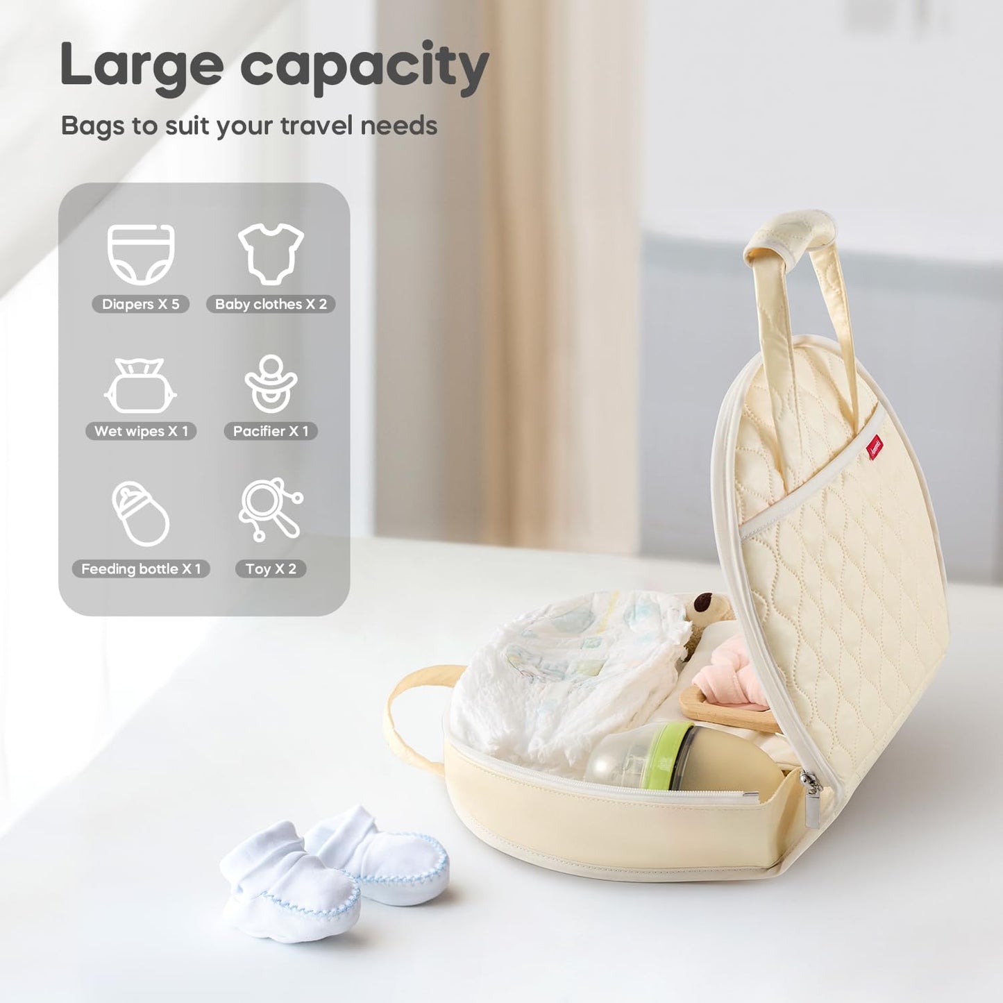 Portable Waterproof Leather Diaper Changing Pad Compact for Travel Diaper Bag, Easy Clean, Newborn Baby, Beige