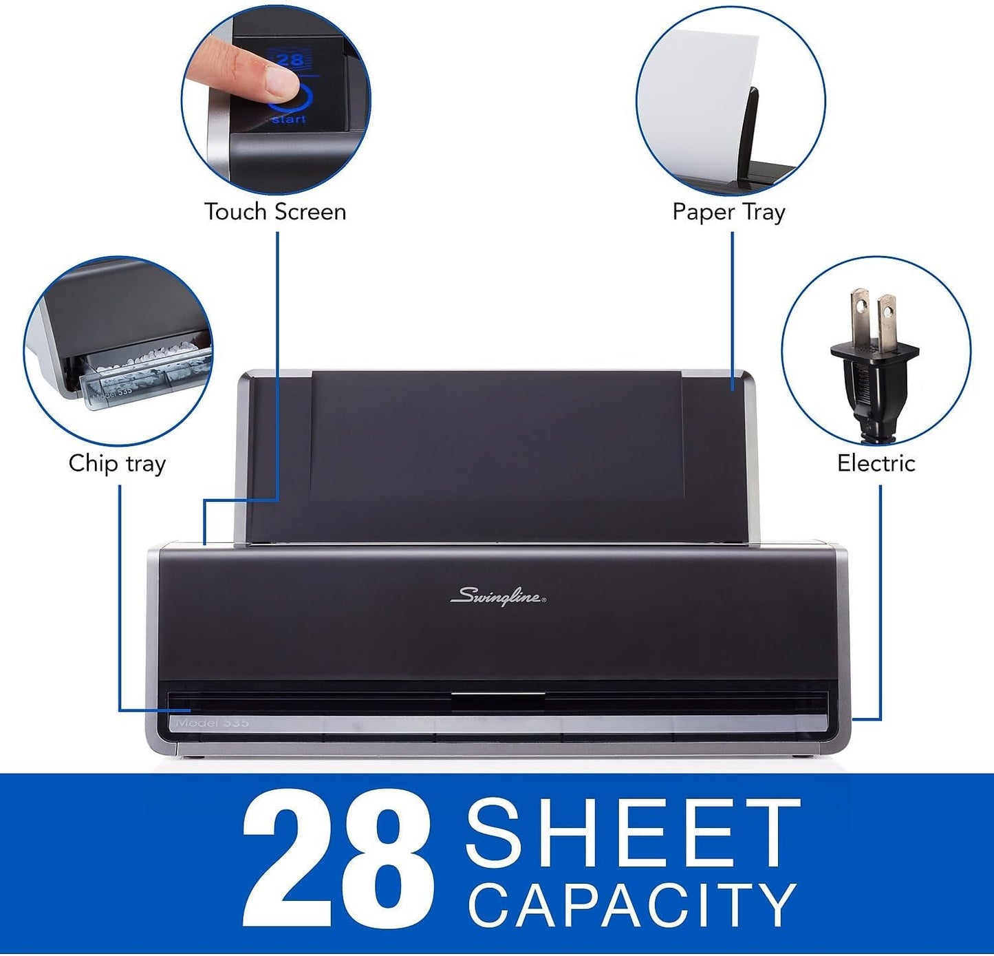 Swingline Electric Hole Puncher 3 Hole, 28 Sheet Capacity Three Hole Punch 3 Ring, Jam Resistant, Touch Screen, Platinum (74535)