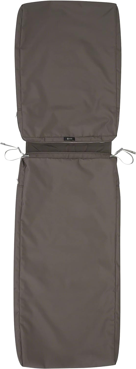 NEW - Classic Accessories Ravenna Water-Resistant 72 x 21 x 3 Inch Patio Chaise Lounge Cushion Slip Cover, Dark Taupe, Patio Furniture Cushion Covers - Retail $49