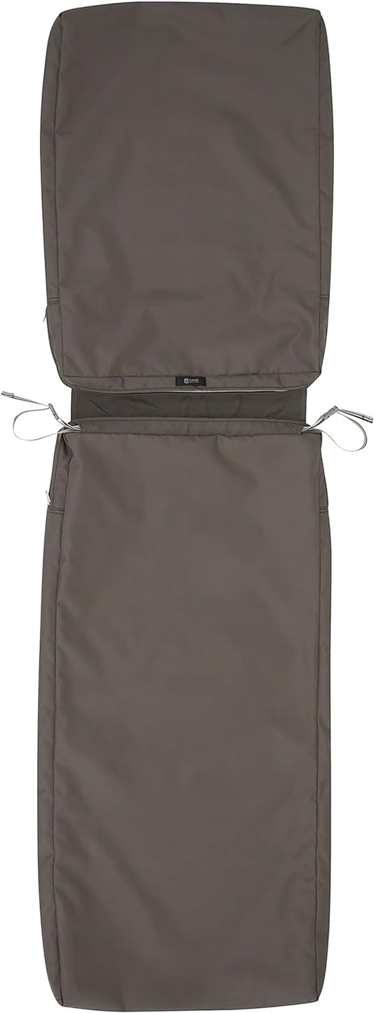 NEW - Classic Accessories Ravenna Water-Resistant 72 x 21 x 3 Inch Patio Chaise Lounge Cushion Slip Cover, Dark Taupe, Patio Furniture Cushion Covers - Retail $49