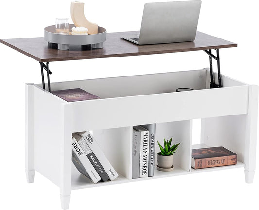 NEW - VINGLI Lift Top Coffee Table, White, with Storage Shelf/Hidden Compartment, Gas Lift Mesa De Centro para Sala Pop Up Coffee Table - Retail $135