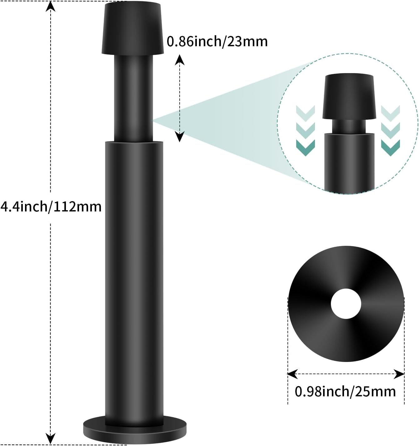 KOLAKO Door Stopper, 8 Pack Black Door Stops, 4.4 Inch Spring Door Stoppers for Bottom of Door with Soft Rubber Tip, Modern Door Stop Bumpers for Wall Protector
