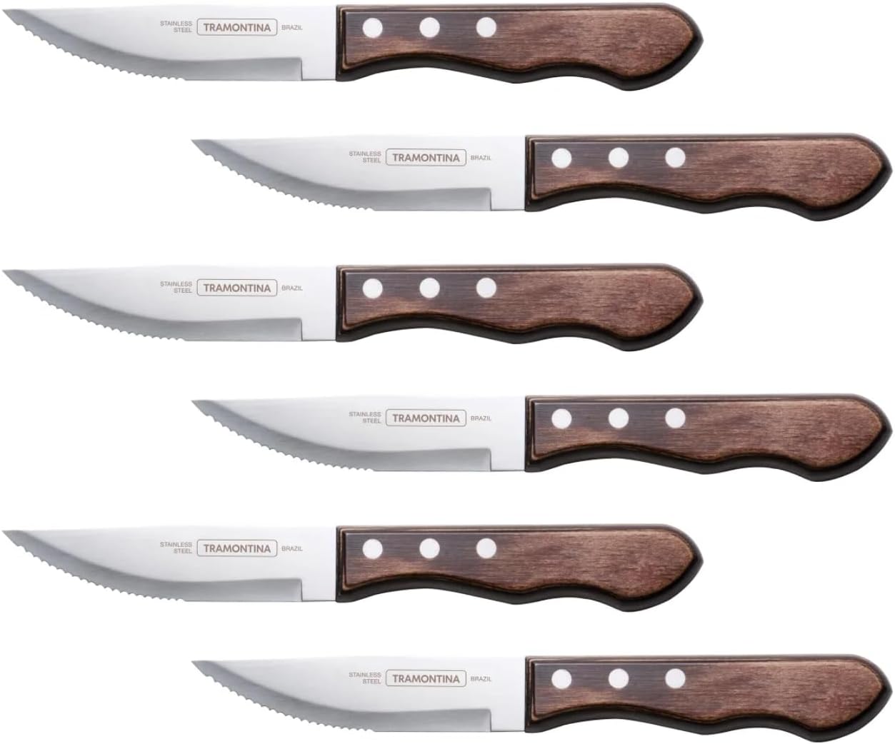 Tramontina 6-Piece Jumbo Steak Knife Set – Stainless Steel Blades with Ergonomic Handles