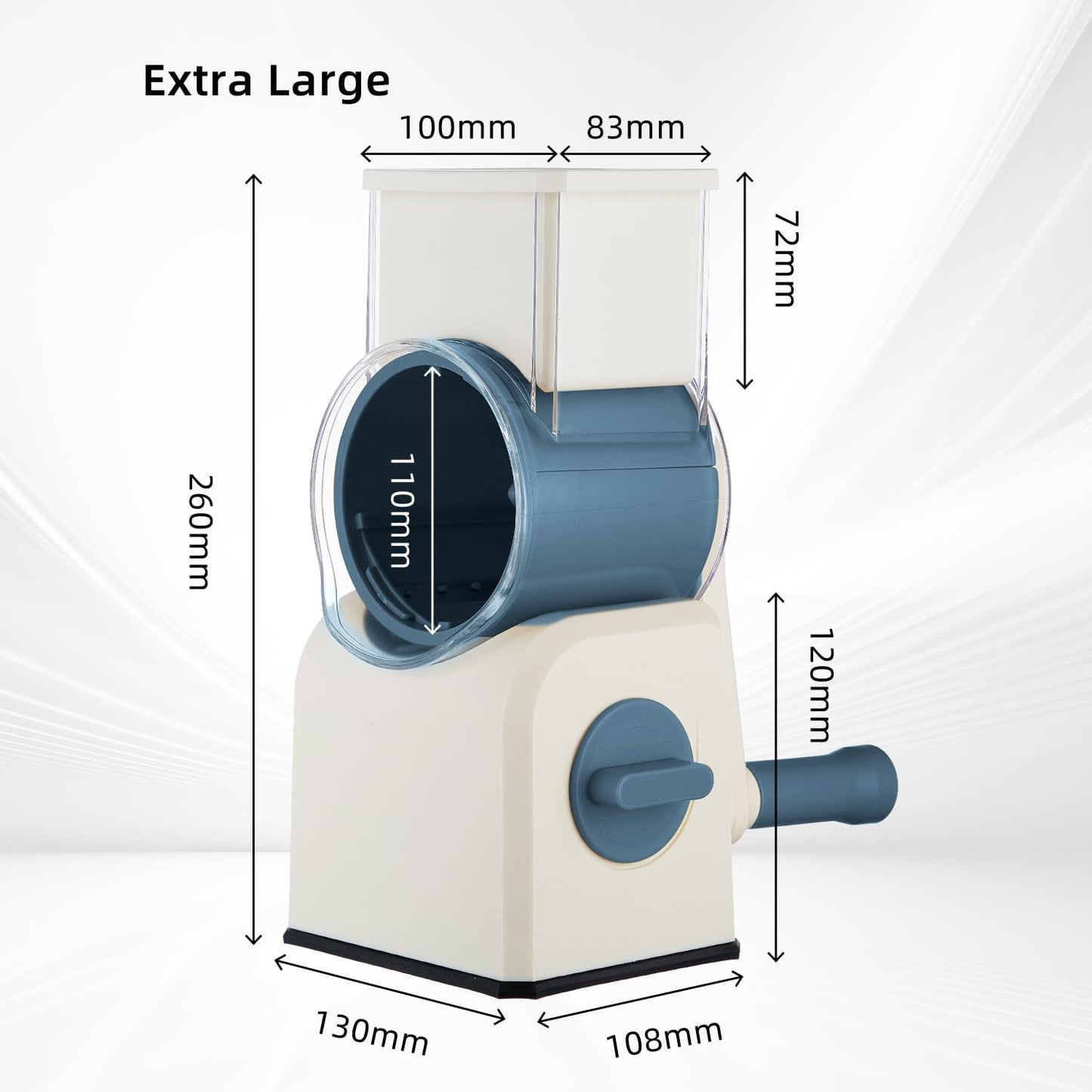 rotary cheese grater slicer with handle and suction base, stainless steel mandoline slicer with large barrel, vegetable potato slicer, nut grinder, carrot shredder, chopper, cutter