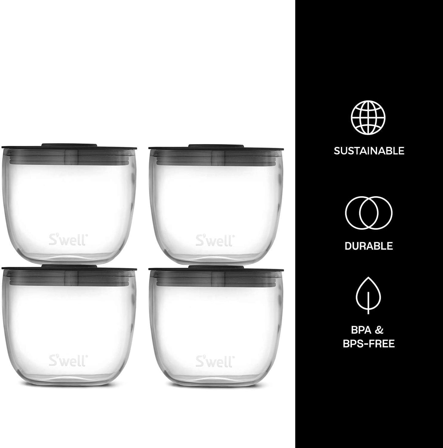 S'well Prep Food Glass Bowls - Set of 4, 12oz - Make Meal Easy and Convenient - Leak-Resistant Pop-Top Lids - Microwavable and Dishwasher-Safe - Retail $28