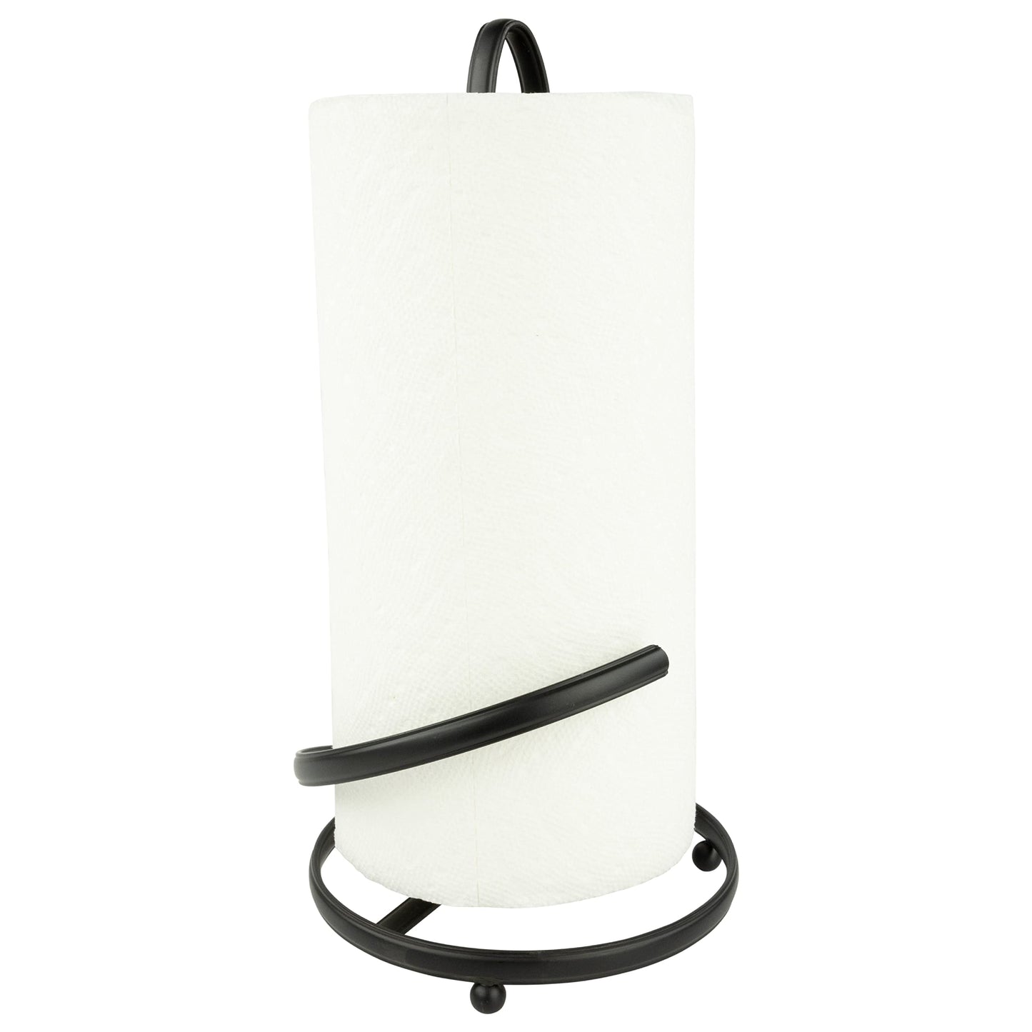 Spectrum Ashley Black Paper Towel Holder with Easy Tear Arm for Kitchen Countertop Organization, Modern Weighted Steel Base Paper Towel Roll Dispenser Stand for Standard & Jumbo Paper Towels