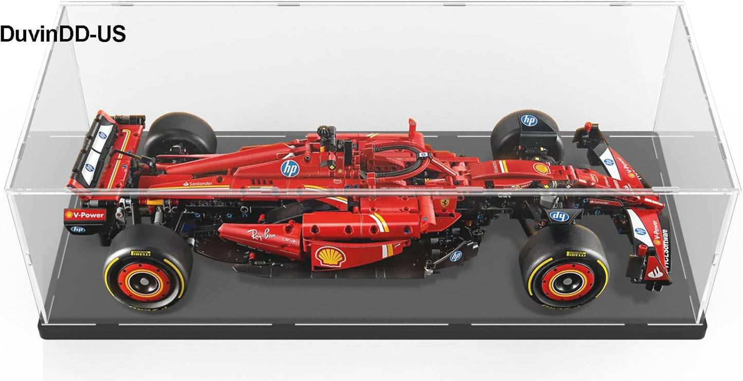 DuvinDD Acrylic Display Case for Lego Car Mercedes F1 42171, McLaren F1 42141, Clear Large Display Box 1/8 Scale Model Car Dustproof for Collectibles with Black Base(27.5x11.8x7.8 inch)