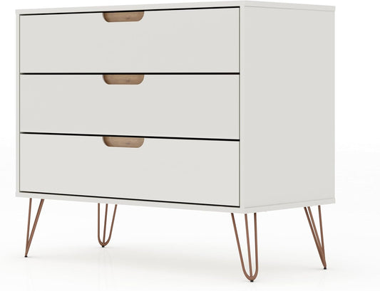 NEW - Manhattan Comfort Rockefeller Mid-Century Modern 3-Drawer Bedroom Dresser, Natural, Off-White Finish - Retail $192