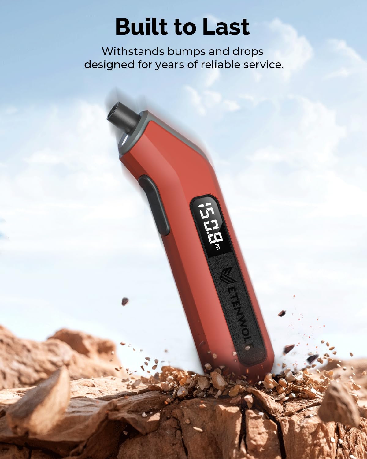 ETENWOLF T300 Plus Tire Pressure Gauge 200 PSI, Digital Tire Gauge with Bright LED Display, Tire Gauges for Tire Pressure with Presta Valve Adaptor (Vivid Orange)