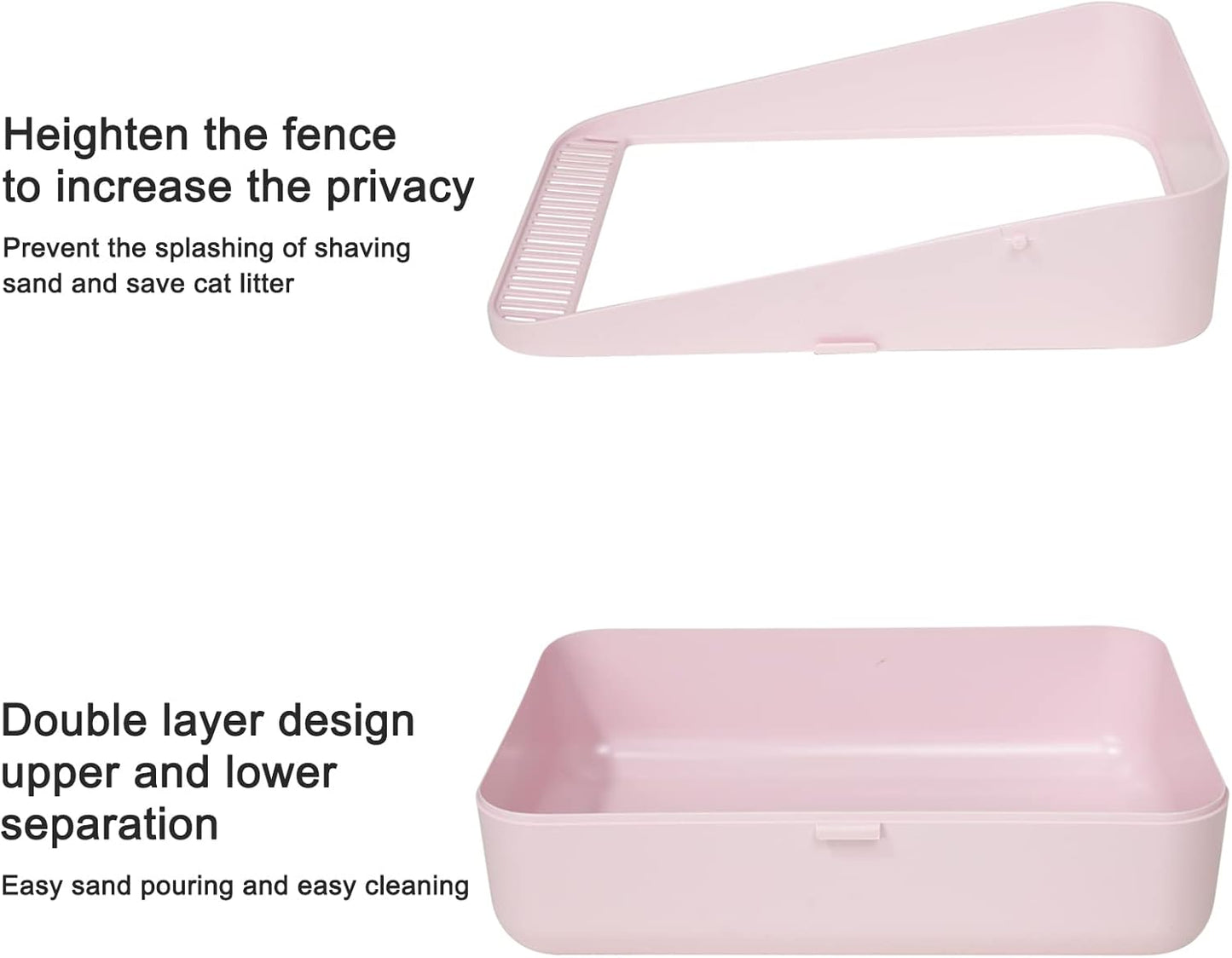 Sfozstra Open High-Sided Litter Box: Pink Medium Anti-Scatter Design - Self-Cleaning Sifting Tray - Low Tracking for Small Cats