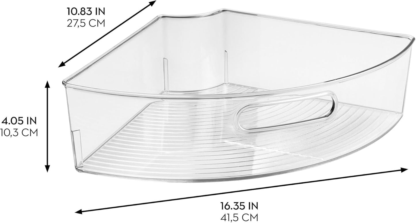 iDesign Lazy Susan 1/4 Wedge Organizer Bin with Handle for Corner Cabinet - Clear - Made in USA