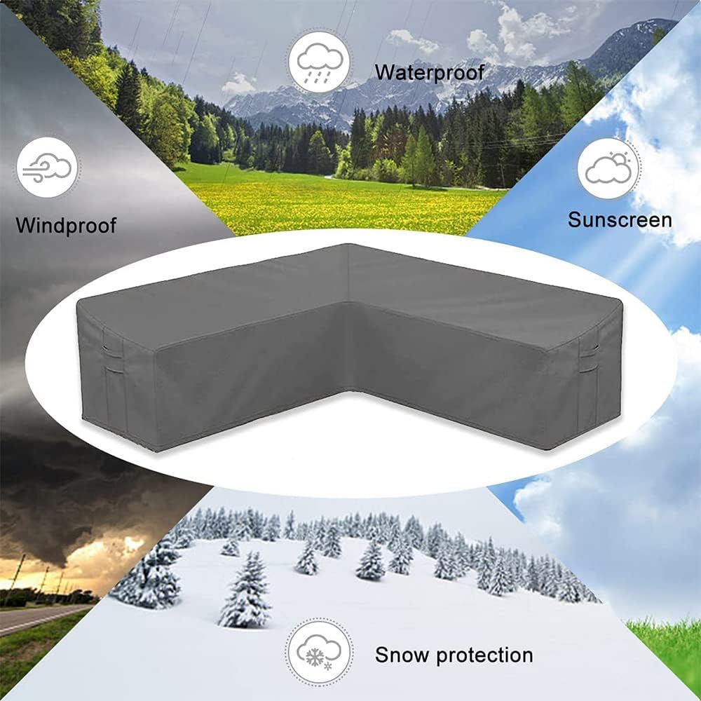Patio Furniture Sectional Couch Sofa Cover Gray Weatherproof Heavy Duty 420D Oxford Outdoor V Shaped Sectional Garden Rattan Corner Sofa Furniture Protector Covers (V-Shape: 84x84in)