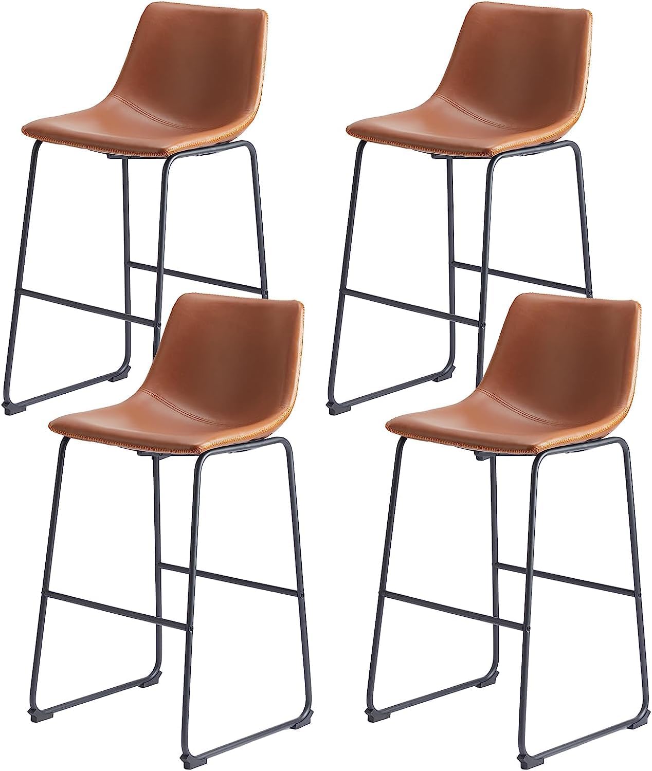 NEW - Sweetcrispy Counter Height Bar Stools Set of 4, Modern Counter Stool Faux Leather Barstools with Back, 26 inch Seat Height Island Stools Countertop Comfortable Brown Bar Chairs with Metal Legs - Retail $179