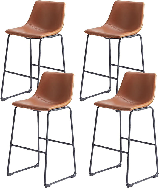 NEW - Sweetcrispy Counter Height Bar Stools Set of 4, Modern Counter Stool Faux Leather Barstools with Back, 26 inch Seat Height Island Stools Countertop Comfortable Brown Bar Chairs with Metal Legs - Retail $179