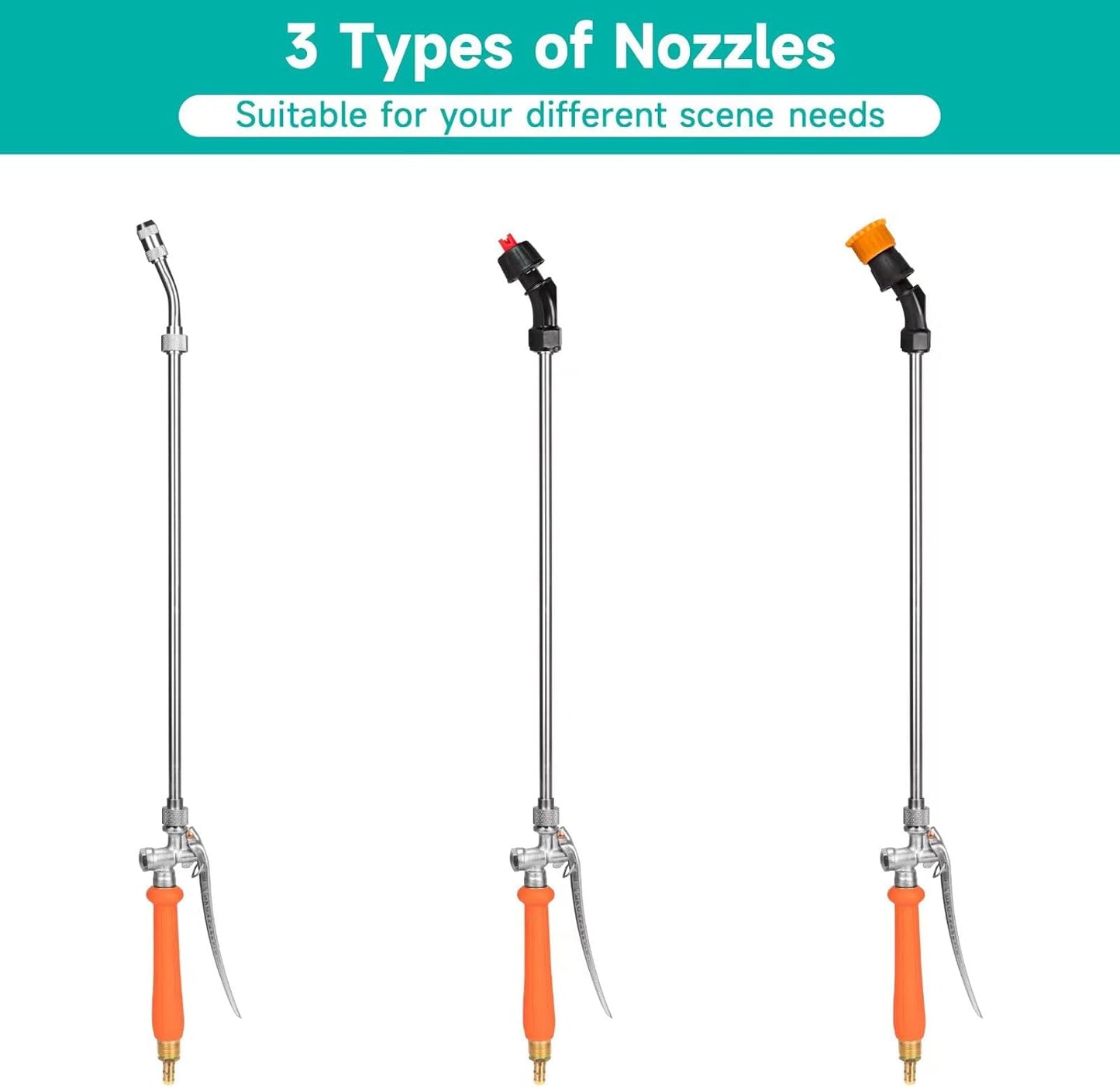 All Metal Sprayer Wand With 3 Types of Nozzles - Fan, Stainless Steel, 1/4" & 3/8" Brass Barb, 2 Hose Clamps (29 Inches, 3 Nozzles)
