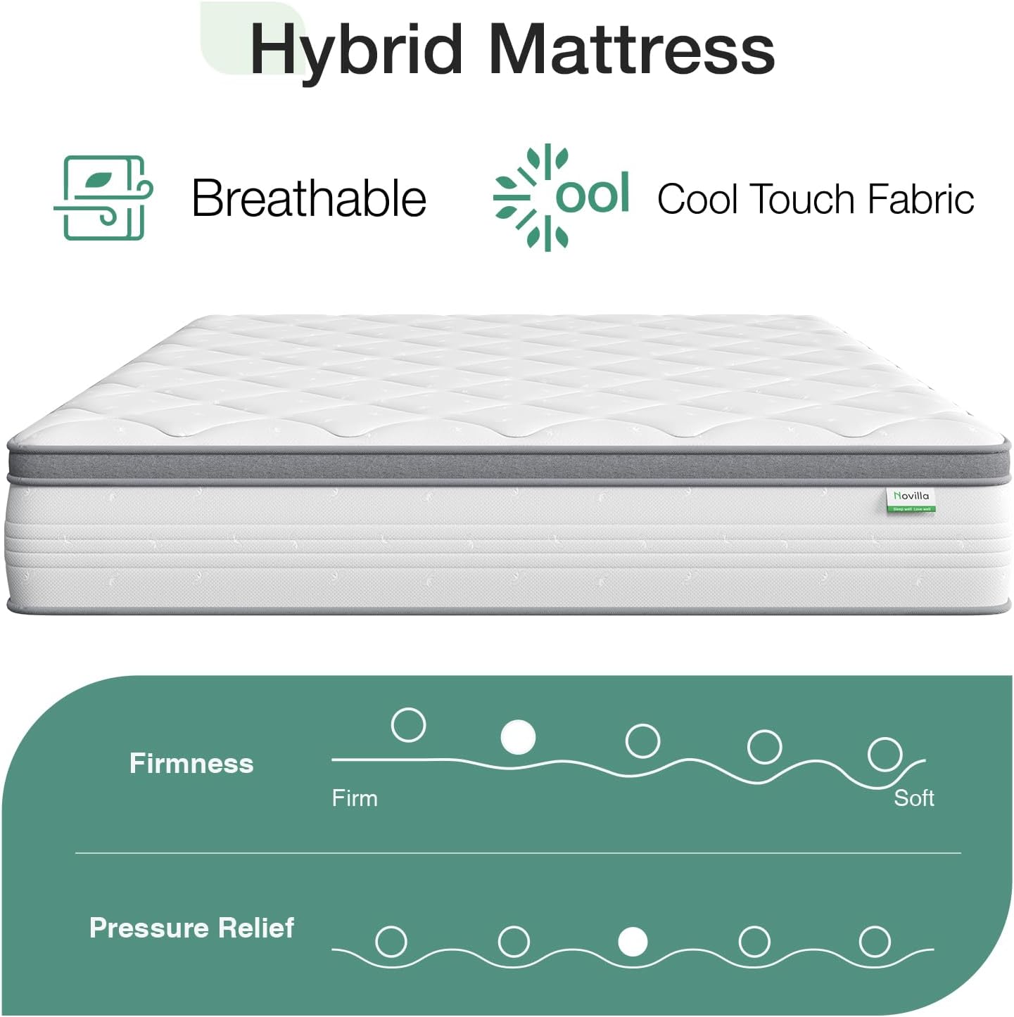 NEW - Novilla FULL Size Mattress, 12 Inch Hybrid Mattress Full with Comfort Foam, Innerspring Full Size Mattress in a Box, Mattress Full Size Bed for Pressure & Pain Relief, Medium Firm Feel - Retail $184