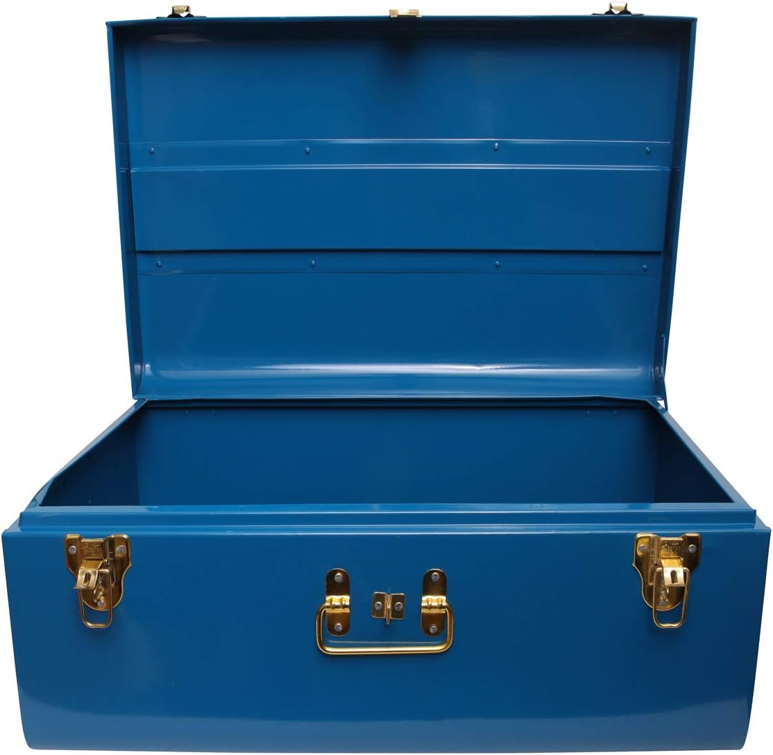 Zanzer Trunk Set - Vintage Style Storage w/Gold Finish Handles & Locks - Space Saving Organizer Home Dorm & Office Use (Blue, 2 Trunks) - Retail $109