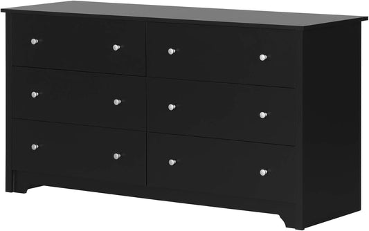 NEW w/ minor dmg - South Shore Vito Collection 6-Drawer Double Dresser, Black with Matte Nickel Handles, Pure Black - Retail $259