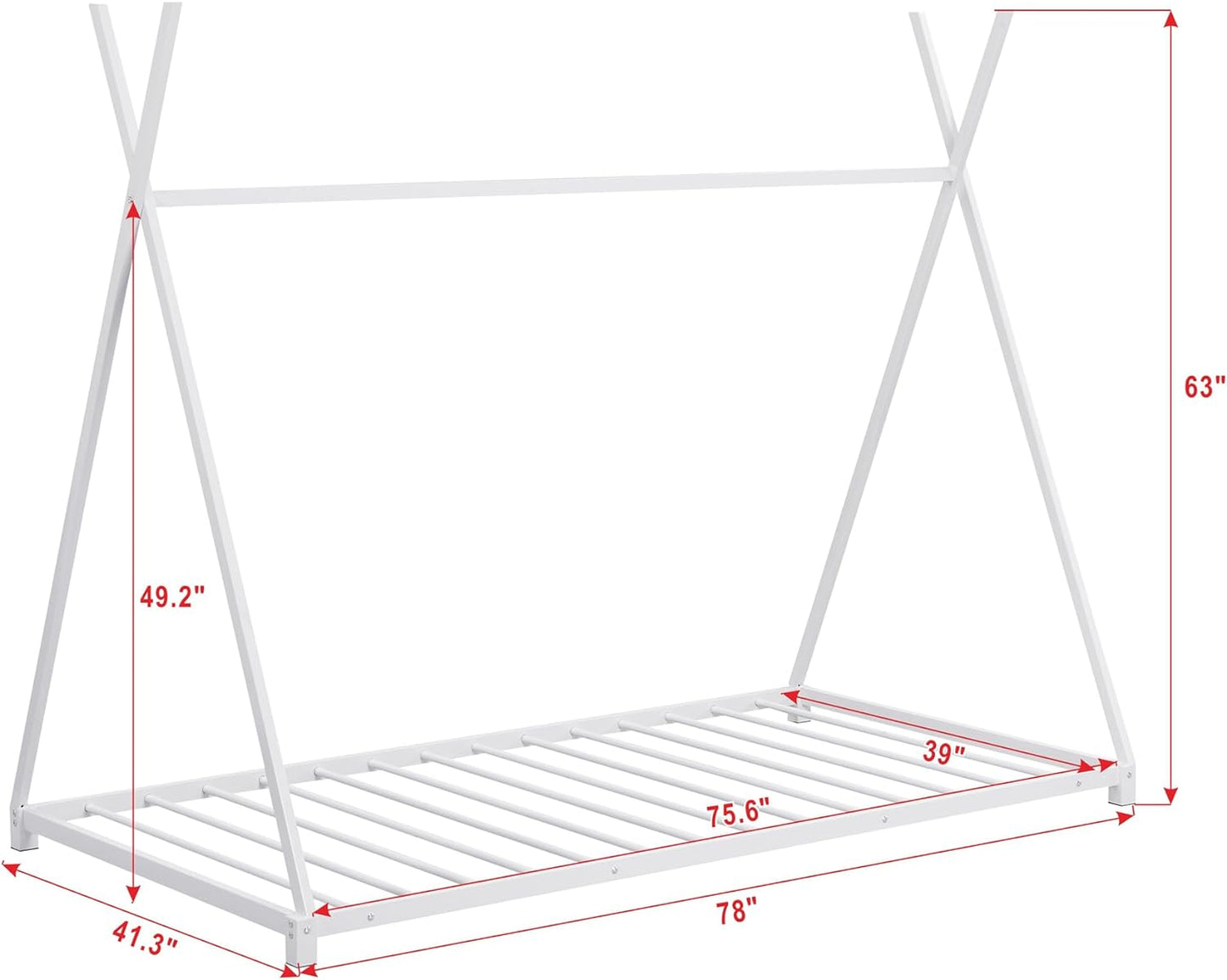 NEW - Montessori Floor Bed Frame Twin Size, Twin Floor Bed with Slats and Triangle Structure, Kids House Floor Bed/Montessori Bed for Kids, Girls, Boys, Twin Floor Bed White - Retail $95