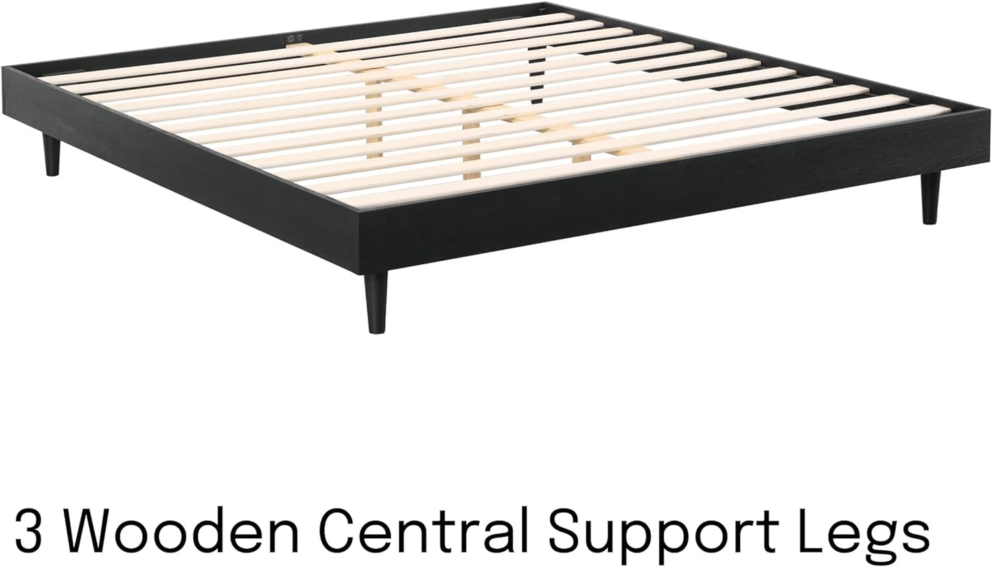 NEW - NTC QUEEN Fly Wooden Bed Frame Without Headboard, Solid Oak and Rubber Wood Foundation with Silent Slats and Wood Central Supports, 1000 Lb Capacity, Effortless Assembly, Queen - Burnt Black - Retail $200