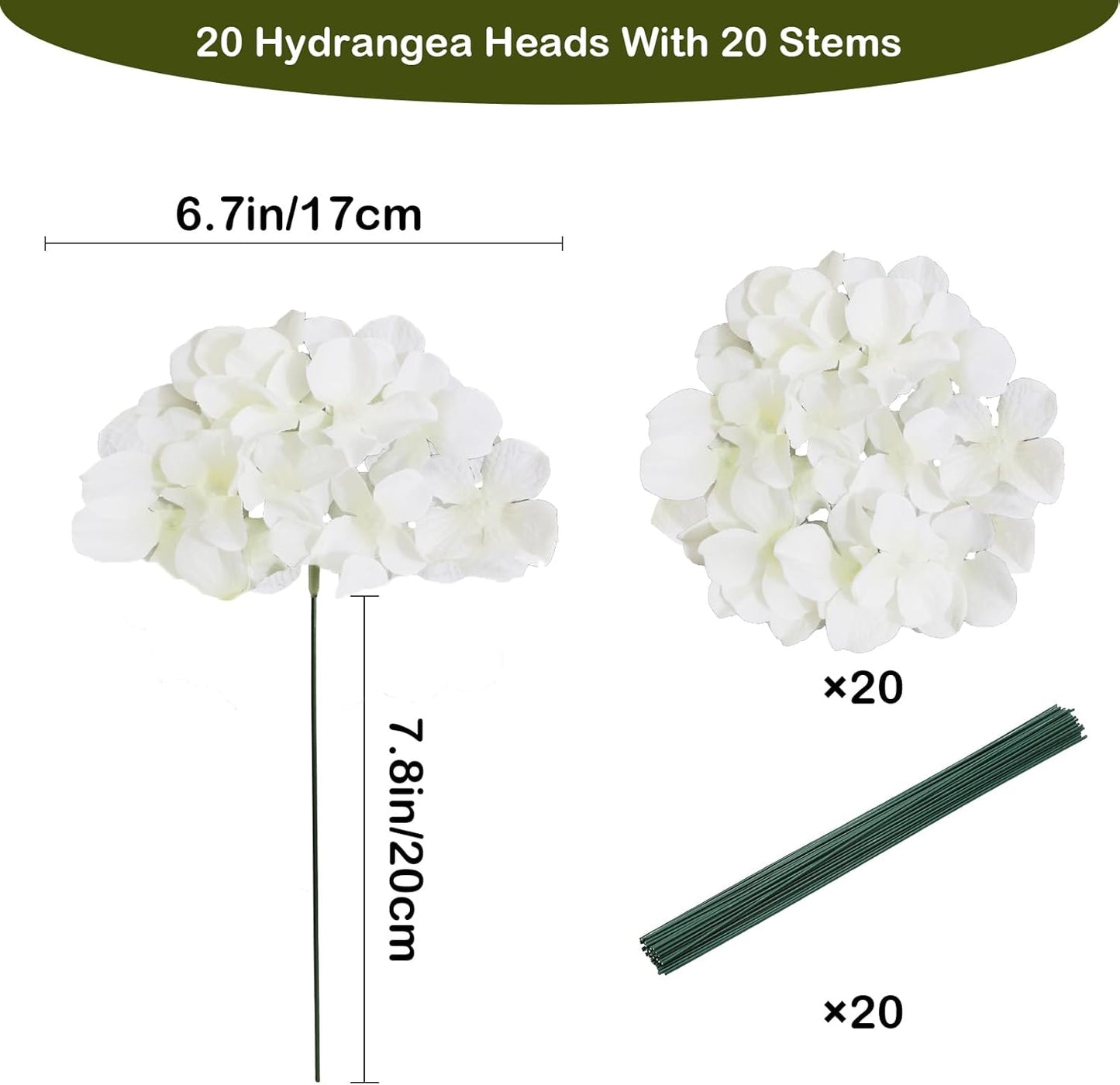 20 Pcs White Hydrangea Artificial Flowers Bulk, Faux Hydrangea Flowers Heads