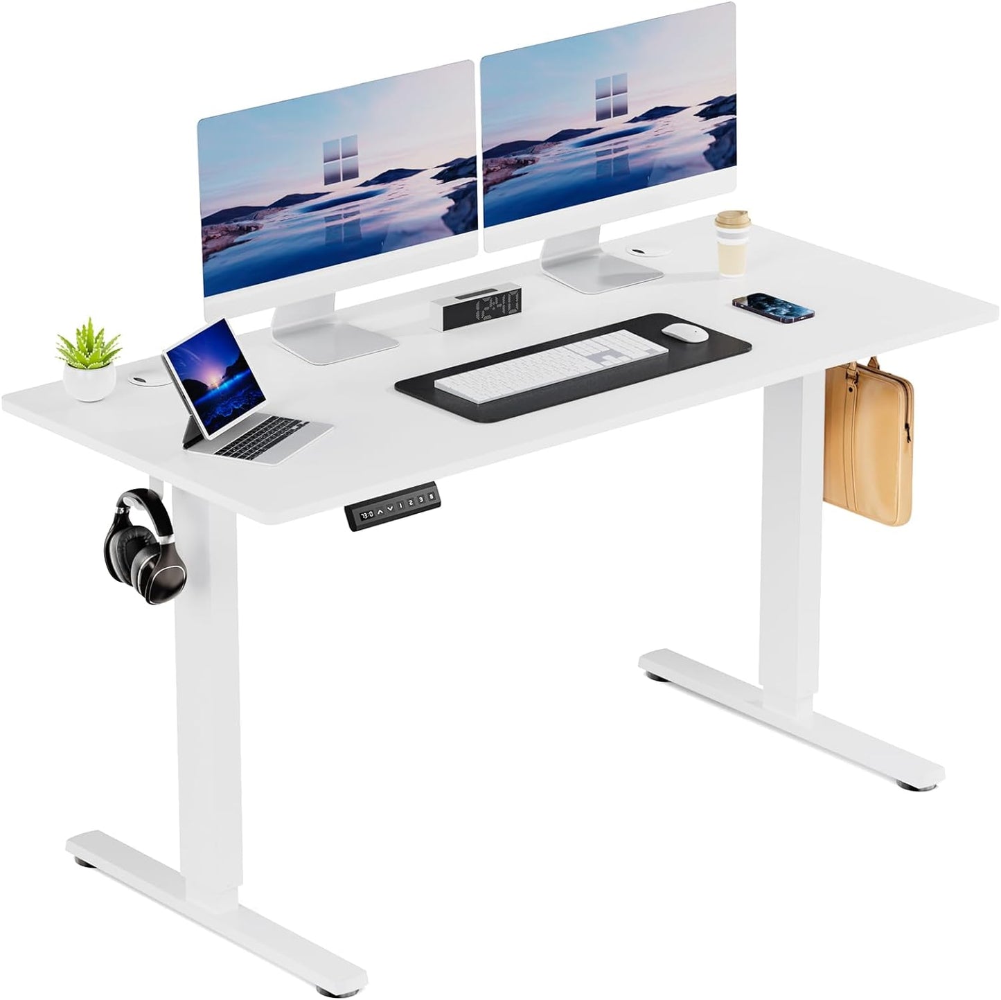 NEW - DUMOS 55 Inch Electric Standing Office Desk Height Adjustable Sit Stand up PC Workstation Wood Computer Work Table for Home Bedroom Gaming Room - Retail $119