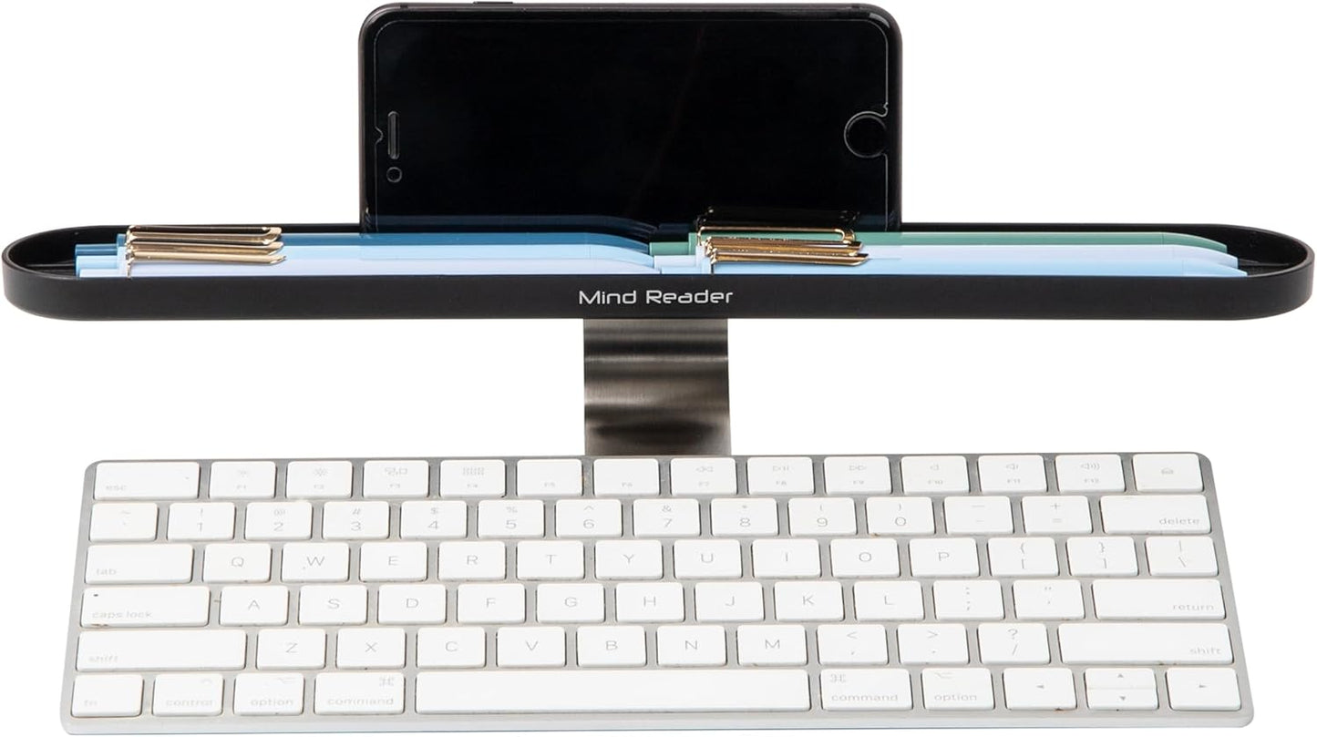 Mind Reader Over Keyboard Shelf, Desktop Organizer, Phone Holder, Storage, Phone Holder, Office, 13" L x 2" W x 3.5" H, Black