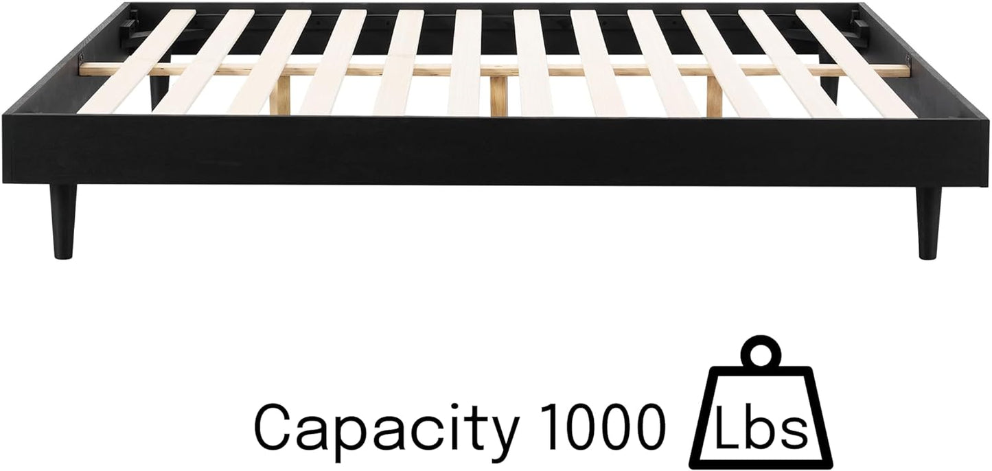NEW - NTC QUEEN Fly Wooden Bed Frame Without Headboard, Solid Oak and Rubber Wood Foundation with Silent Slats and Wood Central Supports, 1000 Lb Capacity, Effortless Assembly, Queen - Burnt Black - Retail $200