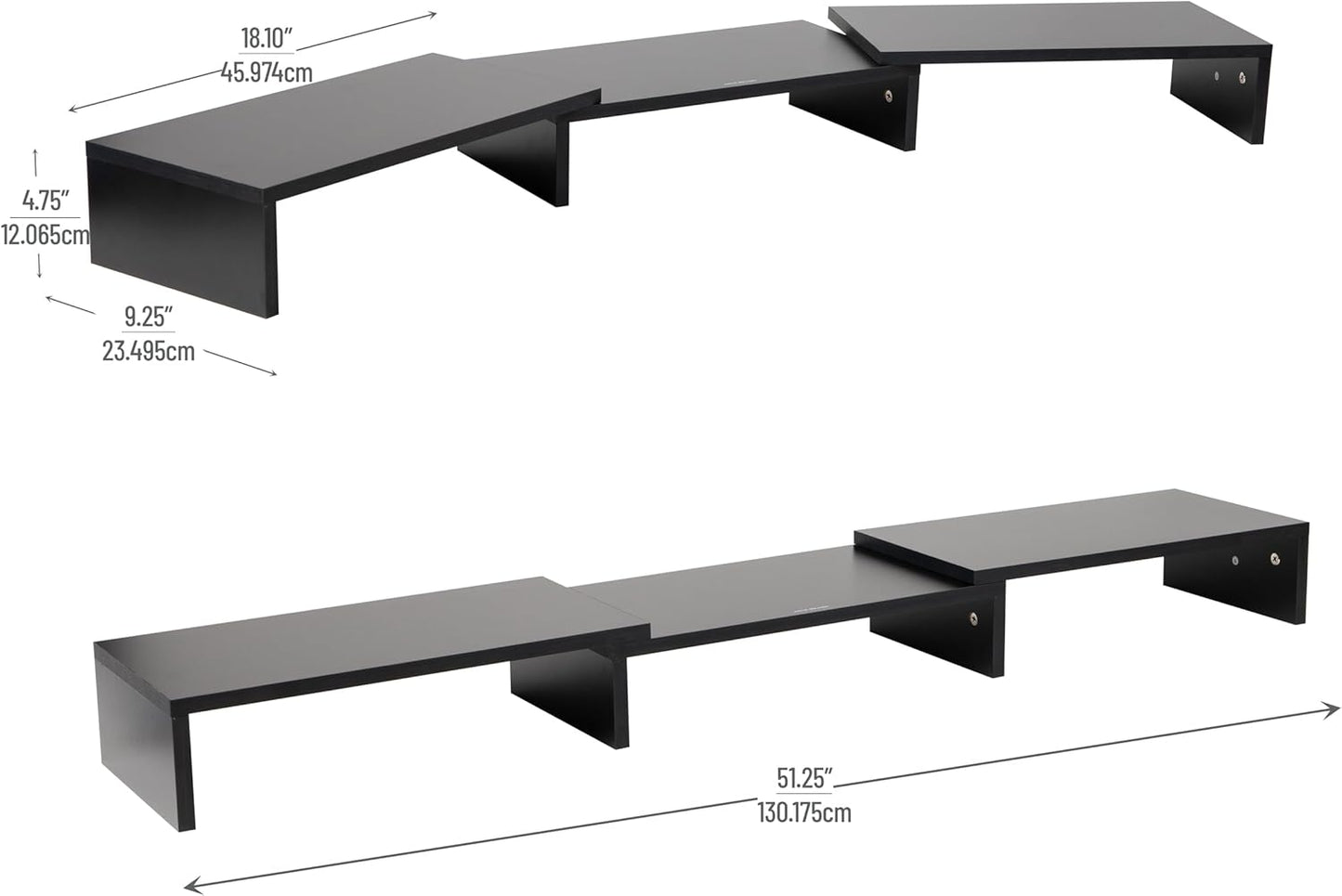 Mind Reader Dual Monitor Stand, Desktop Organizer, Laptop Riser, Office, MDF, 51.25" L x 9.25" W x 4.75" H, Black