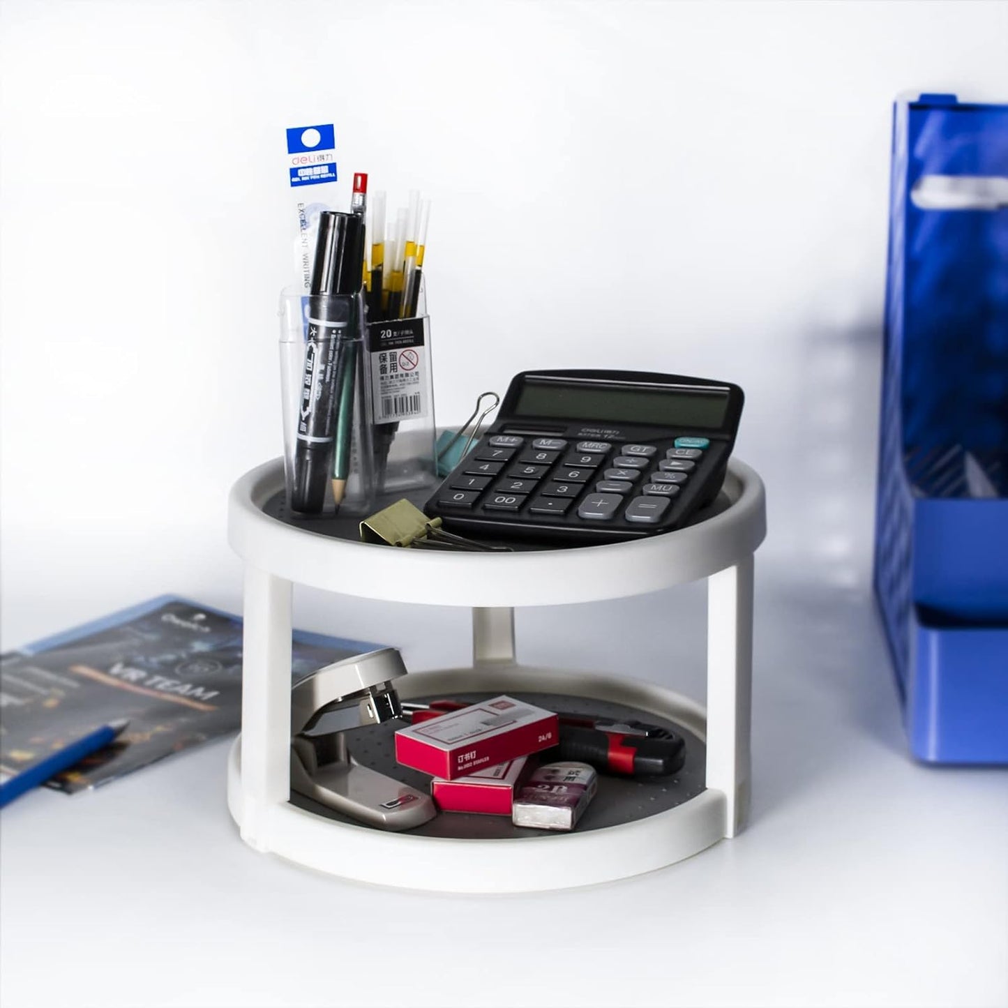 Lazy Susan Organizer, 2 Tier Non Skid Spice Rack Turntable, 360 Degree Rotating Seasoning Organizer, 10-Inch