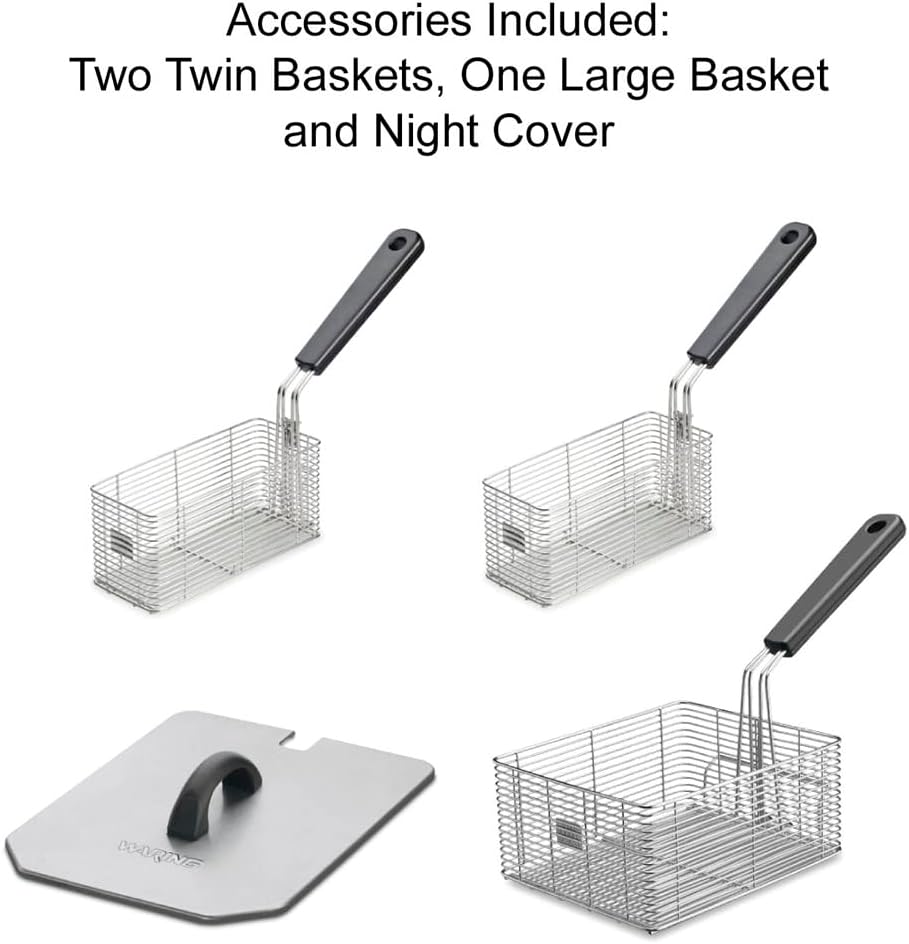 Waring Commercial WDF1000 Heavy Duty 10 lb. Single Basket Deep Fryer , Includes 3 Fry Baskets & Night-Cover-1800W, 120V, 5-15 Plug,Silver - Retail $419