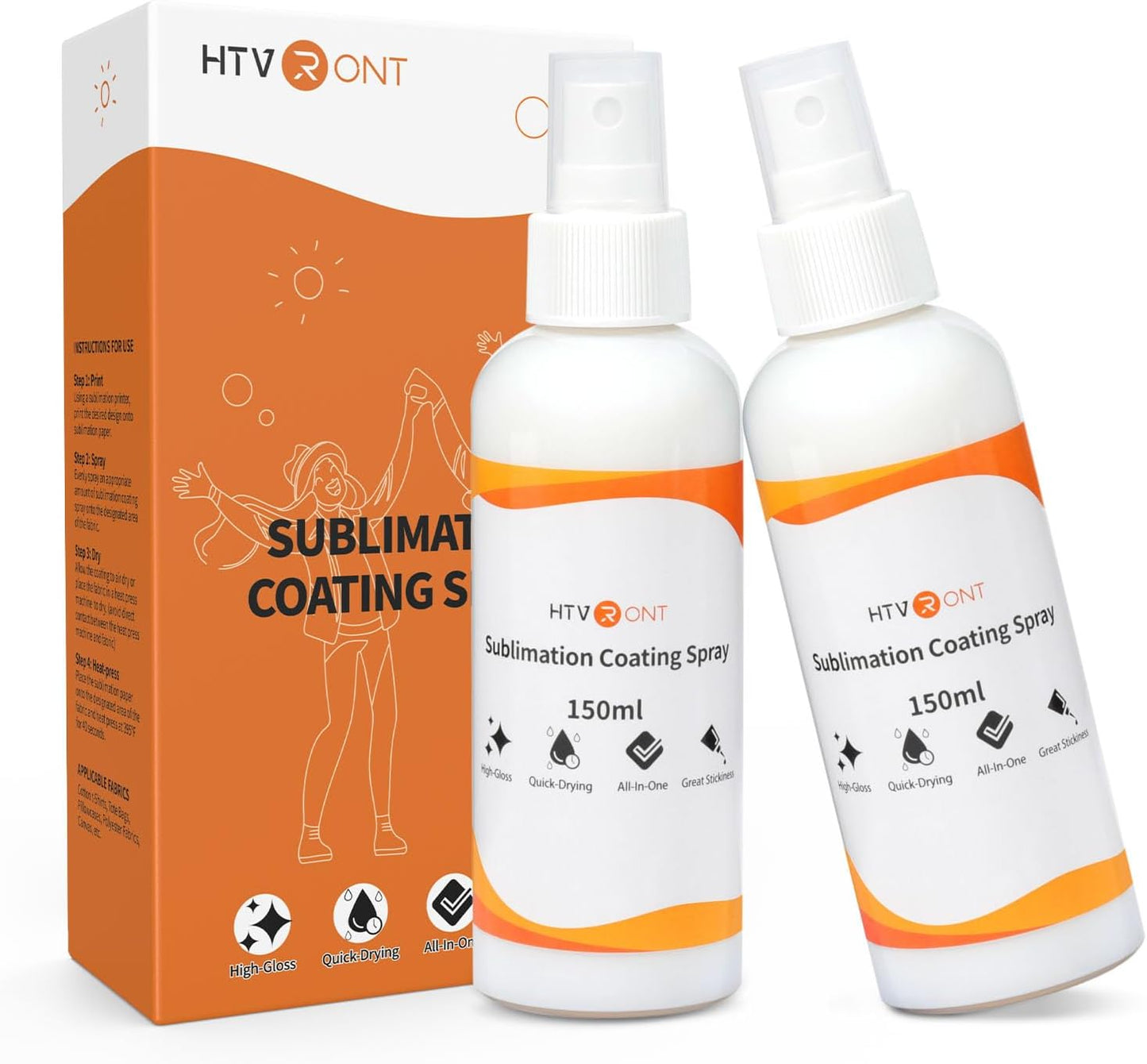 HTVRONT Sublimation Coating Spary for Cotton Shirts - Upgrade Version 2x150ml Sublimation Spray for All Fabric, Canvas, Pillow, Shirts, Carton, Sublimation Spray Quick Dry & High Gloss & Washable - Retail $17