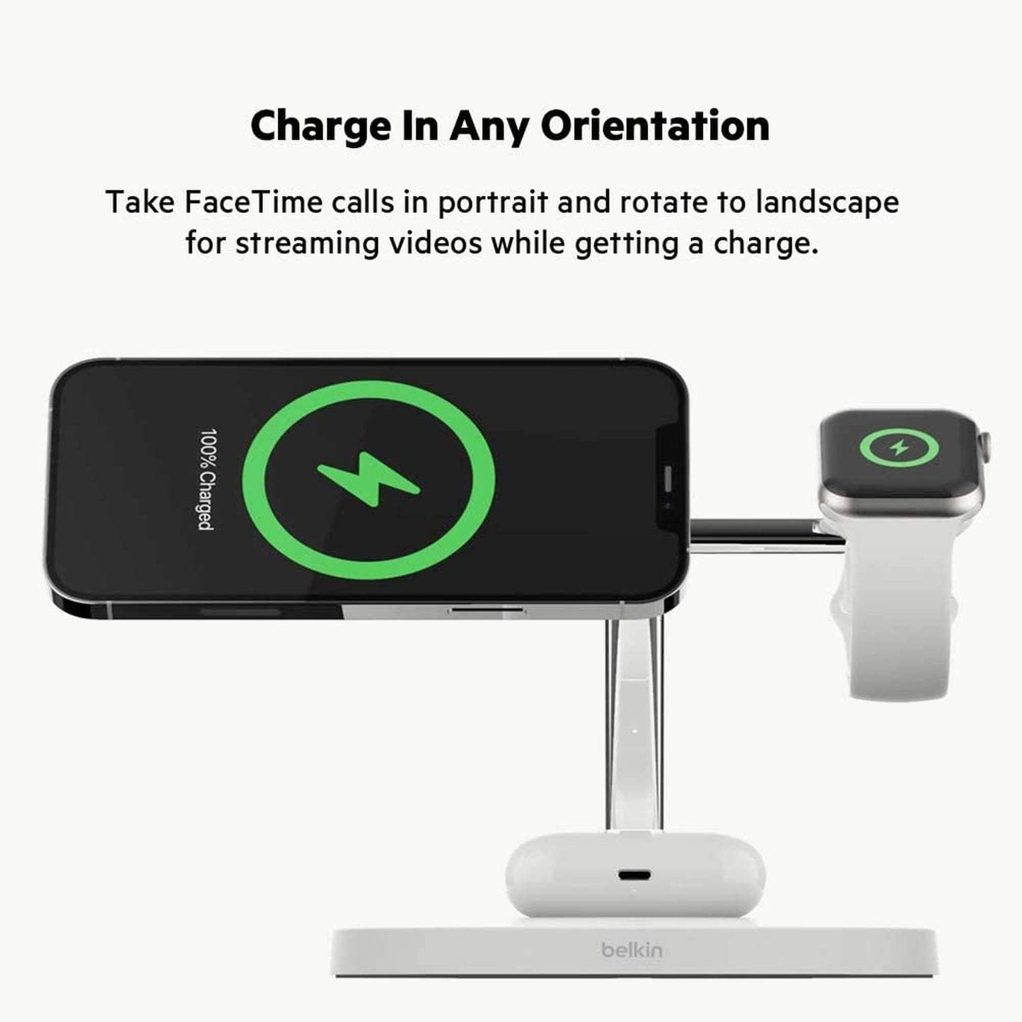 Belkin BoostCharge PRO 3-in-1 Wireless Charger with MagSafe for iPhone 13, 12 + Apple Watch + AirPods (Magnetically Charges iPhone 13 and 12 Models up to 15W)
