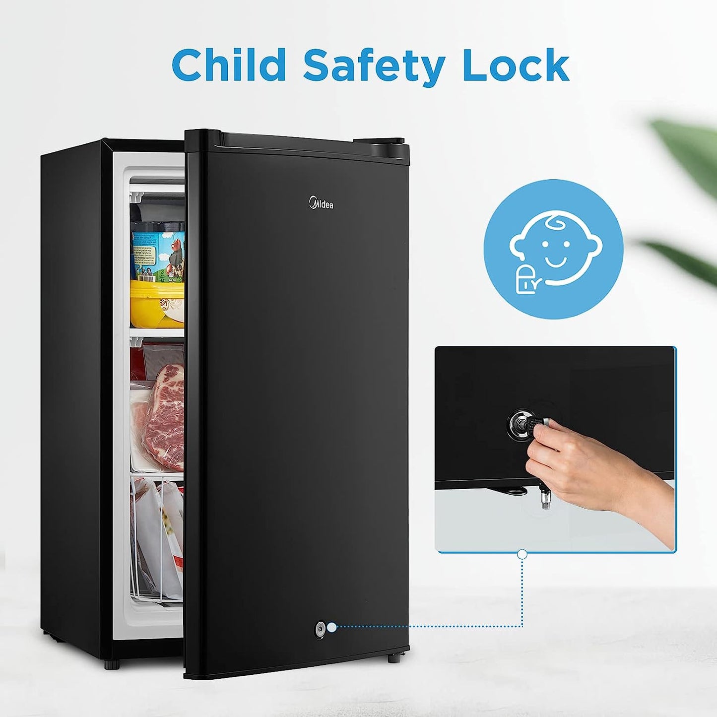 NEW - Midea MRU03M2ABB Upright Freezer Large Black, 3.0 Cubic Feet - Retail $224