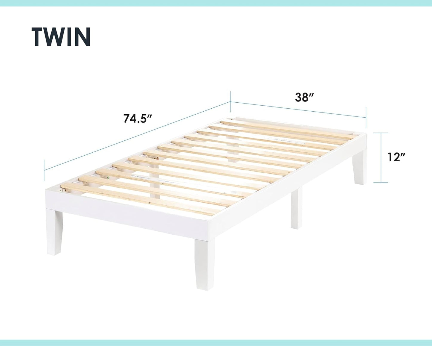 NEW - Mellow Naturalista Classic 12 Inch Solid Wood Platform Bed with Wooden Slats, Twin, White - Retail $142