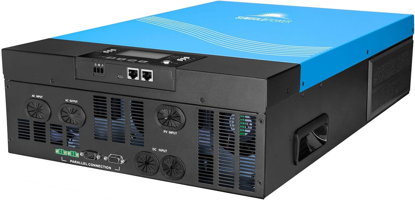 NEW - SUNGOLDPOWER 6000W 48Vdc Hybrid Solar Inverter Input 240V Output 120/240V Split Phase Pure Sine Wave Inverter MPPT 120A Solar Charger and 120A AC Charger (Grid Feedback & Batteryless) BluePower TP6048 - Retail $1365