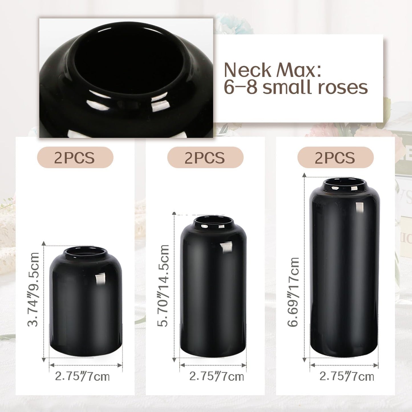 Black Small Flower Vase Set of 6, Glass Bud Vases in Bulk, Decor Centerpiece for Bathroom, Decorative Vases for House Warming, Valentines' Day, Mother's Day, Thanksgiving Day(6 Black)