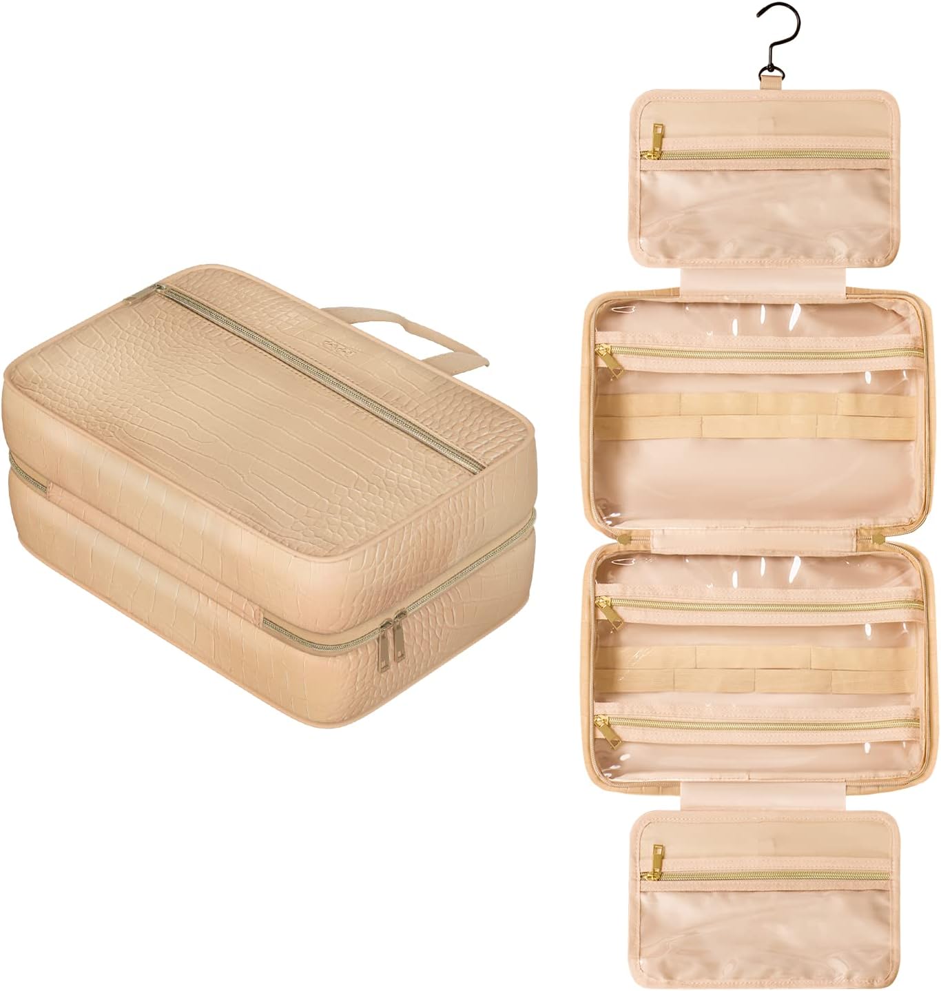 Dot&Dot Spacious Leather Toiletry Bathroom Bag - Hanging Travel Toiletry Bag for Women