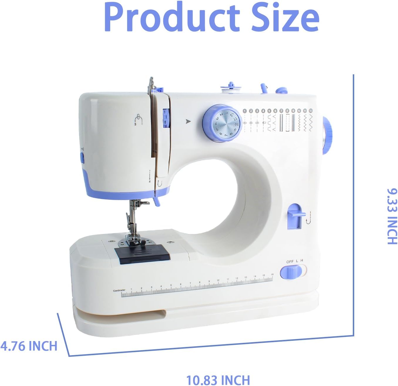 Sewing Machine for Beginners with 20 Pcs Fabric and 32 Pcs Sewing Threads Kit,Portable Sewing Machine with 12 Built-in Stitches,2 Speed(High-Low Speeds) - White Blue