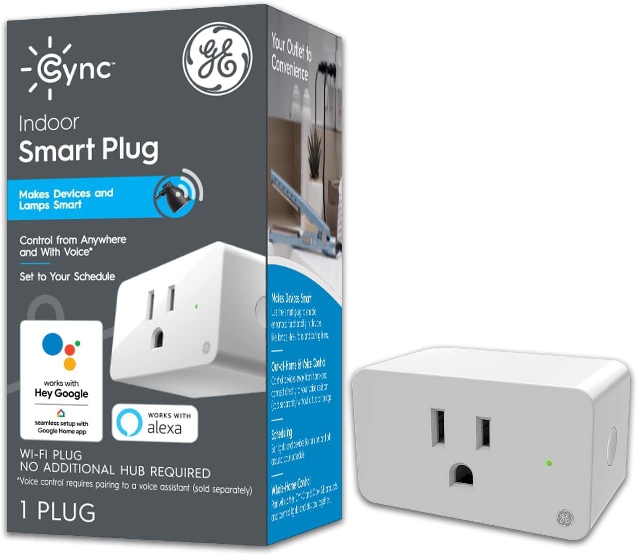 GE CYNC Smart Plug, Indoor Bluetooth and Wi-Fi Outlet Socket, Works with Alexa and Google, Great Christmas Gifts for Men, Holiday Gift for Women, Perfect Dad Gifts (1 Pack)