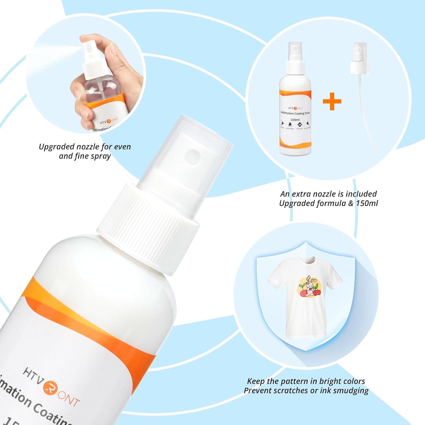 HTVRONT Sublimation Coating Spary for Cotton Shirts - Upgrade Version 2x150ml Sublimation Spray for All Fabric, Canvas, Pillow, Shirts, Carton, Sublimation Spray Quick Dry & High Gloss & Washable - Retail $17