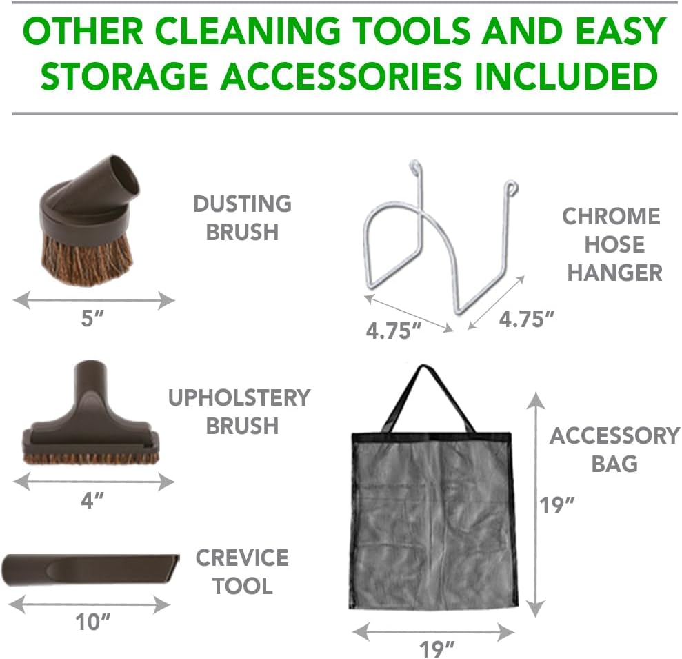 OVO Unit Heavy Duty Powerful Central Vacuum System, Hybrid Filtration (with or Without Disposable Bags) 35L or 9.25Gal, 700 Air watts with 40 ft Carpet Deluxe Accessory Kit, Silver