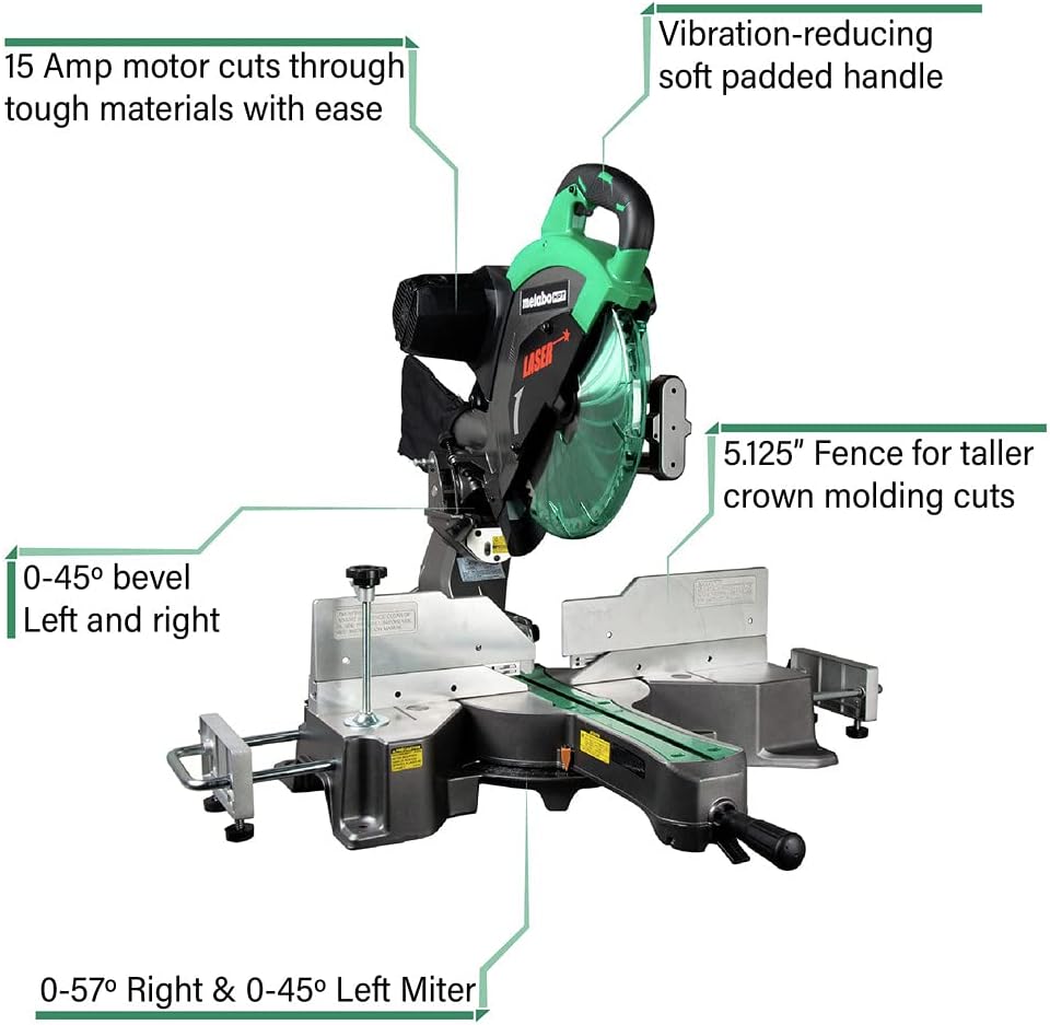 NEW - Metabo HPT Sliding Compound Miter Saw | 12-Inch Blade | Double Bevel | Laser Marker | 15-Amp Motor | C12RSH2S - Retail $299